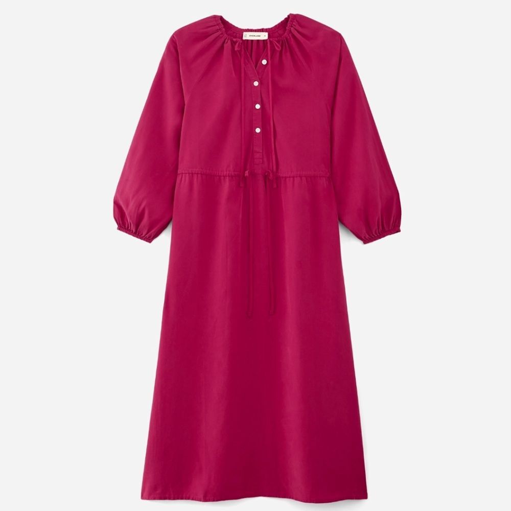 NWT EVERLANE The TENCEL™ Gathered Maxi Dress size S Hot Pink Fuchsia